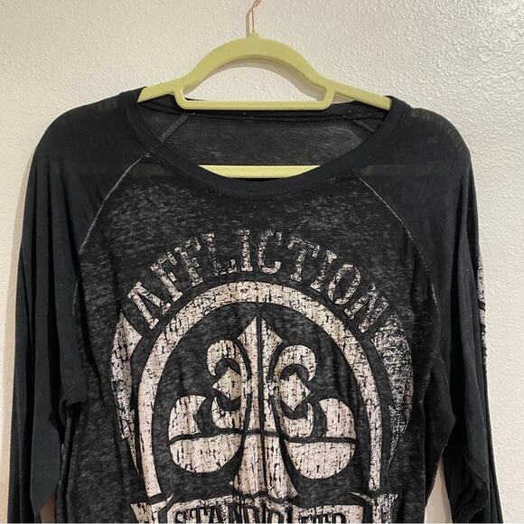 Affliction Black Lightweight Long Sleeve Burnout Tee Sz M - Picture 3 of 11
